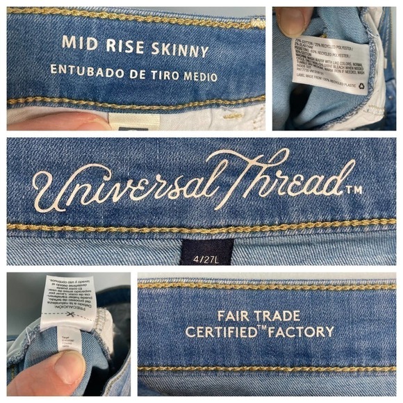 UNIVERSAL Thread Mid Rise Skinny Light Wash Jeans Women's Size 4/27L Long Length - Picture 7 of 11